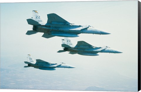 Framed Three F-15 Eagle fighter planes flying in formation Print