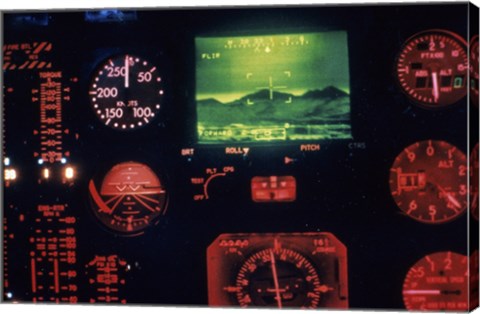 Framed View of the Cockpit Control Panel in an AH-64 Apache Helicopter Training Simulator Print