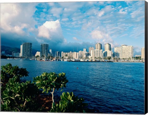 Framed Buildings on the waterfront, Waikiki Beach, Honolulu, Oahu, Hawaii, USA Print