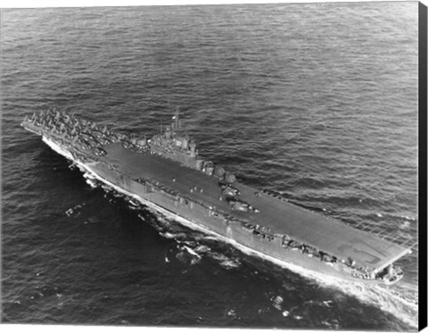 Framed High angle view of an aircraft carrier in the sea, USS Princeton (CV-37), Gulf of Paria Print