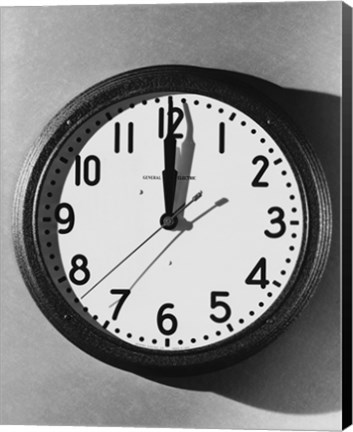 Framed Close-up of a wall clock hanging on a wall Print