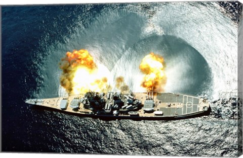 Framed USS Iowa Firing Guns Print