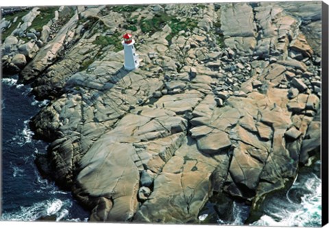 Framed Aerial view of a lighthouse at the coast, Peggy&#39;s Cove, Nova Scotia, Canada Print