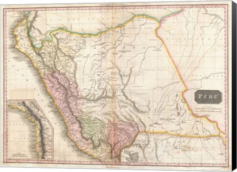 Framed 1818 Pinkerton Map of Peru Print