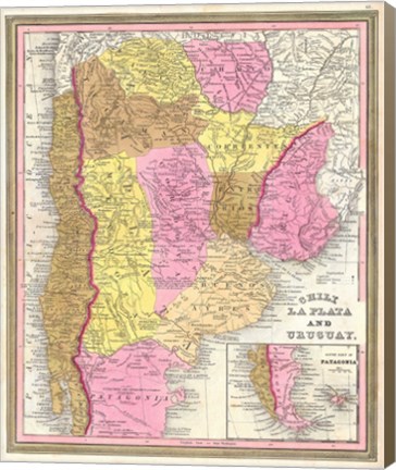 Framed 1846 Burroughs - Mitchell Map of Argentina, Uruguay, Chili in South America Print