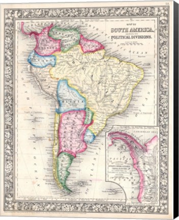 Framed 1864 Mitchell Map of Brazil, Bolivia and Chili Print