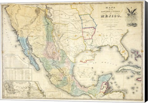 Framed Map of Mexico 1847 Print