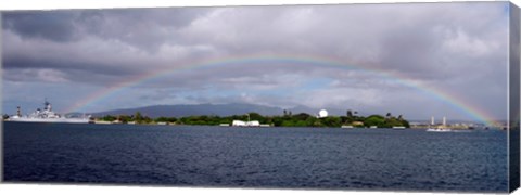 Framed US Navy, A rainbow appears over the USS Arizona Memorial Print