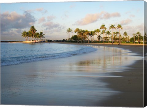 Framed Waikiki Beach And Palm Trees Print