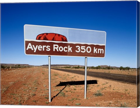 Framed Distance sign on the road side, Ayers Rock, Uluru-Kata Tjuta National Park, Australia Print