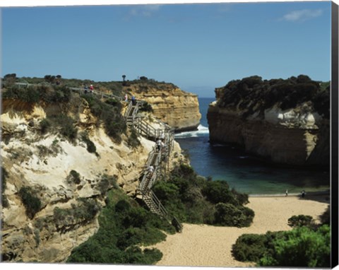 Framed High angle view of rock formations on the coast, Loch Ard Gorge, Port Cambell National Park, Victoria, Australia Print