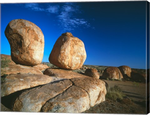 Framed Rocks on an arid landscape, Devil&#39;s Marbles, Northern Territory, Australia Print