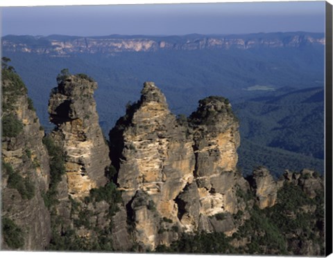 Framed High angle view of rock formations, Three Sisters, Blue Mountains, New South Wales, Australia Print