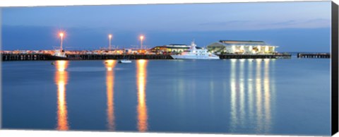 Framed Buildings lit up at dusk, Darwin Wharf Precinct, Darwin, Australia Print