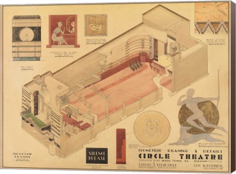 Framed Circle Theatre isometric drawing 1932 Print