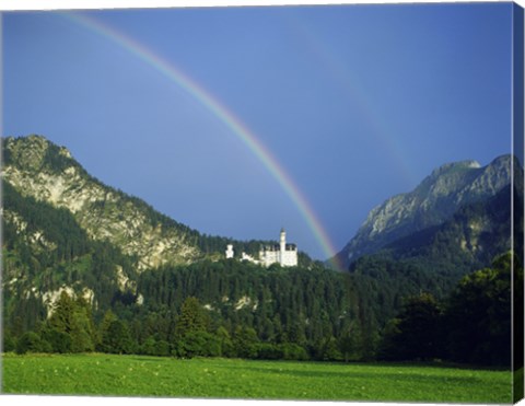 Framed Rainbow over a castle, Neuschwanstein Castle, Bavaria, Germany Print