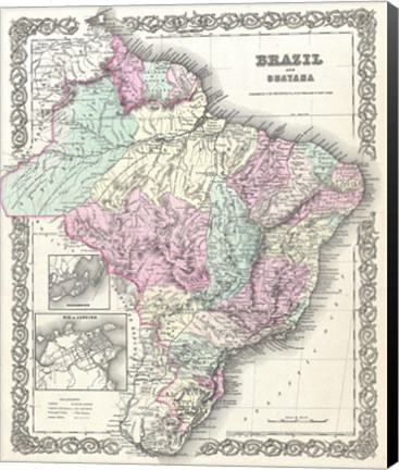 Framed 1855 Colton Map of Brazil 1855 Print