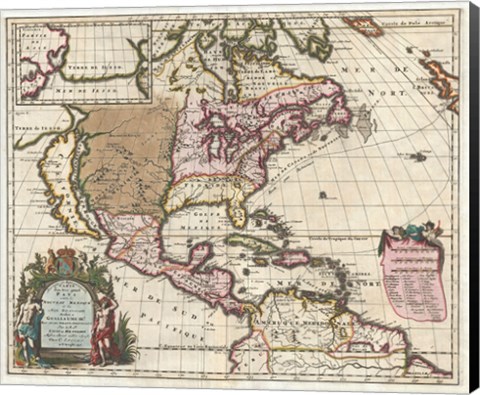 Framed 1698 Louis Hennepin Map of North America Print