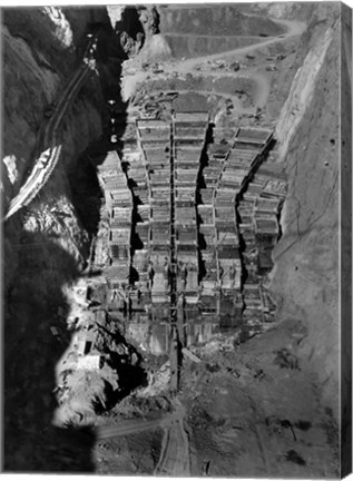 Framed Dam structure as seen from skip on 150-ton cableway. View is made on center line of structure from elevation 1000 Print