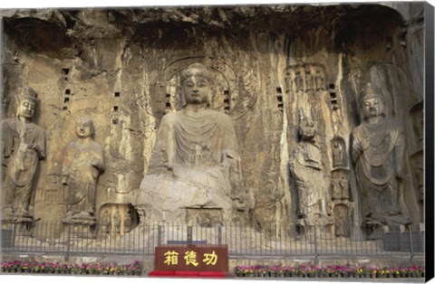 Framed Buddha Statue in a Cave, Longmen Caves, Luoyang, China Print