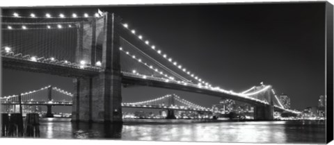 Framed Brooklyn Bridge and Manhattan Bridge at Night Print