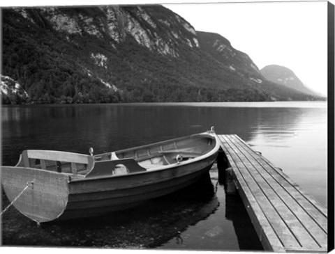 Framed Boat at Lake Pier Print