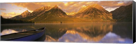 Framed Mountains Reflecting in Canoe Leigh Lake, Grand Teton National Park Print