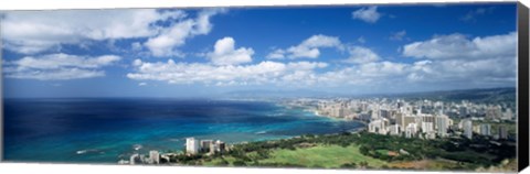 Framed High angle view of skyscrapers at the waterfront, Honolulu, Oahu, Hawaii Islands, USA Print