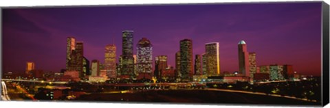 Framed Buildings lit up at night, Houston, Texas, USA Print