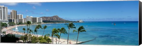 Framed Buildings On The Beach, Waikiki Beach, Honolulu, Oahu, Hawaii, USA Print