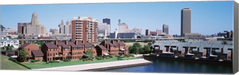 Framed High Angle View Of City Buildings, Erie Basin Marina, Buffalo, New York State, USA Print