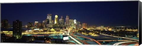 Framed Buildings lit up at night in a city, Minneapolis, Hennepin County, Minnesota, USA Print