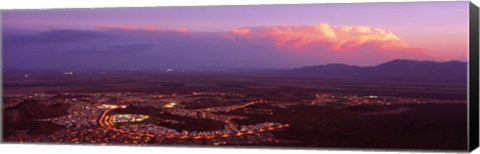 Framed Aerial view of a city lit up at sunset, Phoenix, Maricopa County, Arizona, USA Print