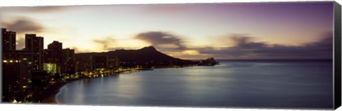 Framed Sunrise at Waikiki Beach Honolulu HI USA Print