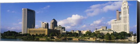 Framed Buildings on the banks of a river, Scioto River, Columbus, Ohio, USA Print