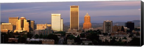 Framed Cityscape at sunset, Portland, Multnomah County, Oregon, USA Print