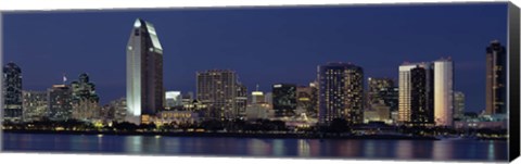 Framed Skyscrapers at night in San Diego, California Print