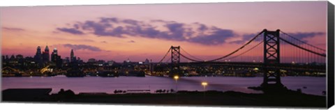 Framed Bridge across a river, Ben Franklin Bridge, Philadelphia, Pennsylvania, USA Print