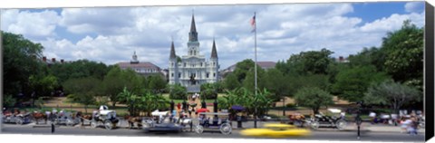 Framed Cathedral at the roadside, St. Louis Cathedral, Jackson Square, French Quarter, New Orleans, Louisiana, USA Print