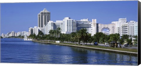 Framed USA, Florida, Miami, Miami Beach, Panoramic view of waterfront and skyline Print