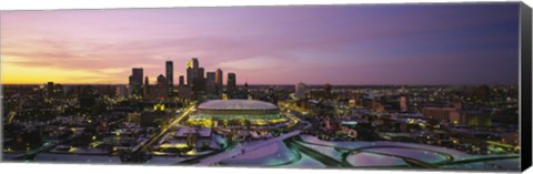 Framed Skyscrapers lit up at sunset, Minneapolis, Minnesota, USA Print