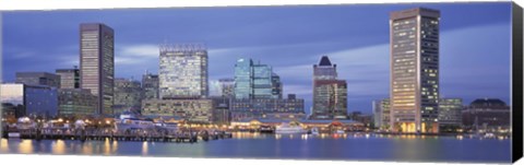 Framed Panoramic View Of An Urban Skyline At Twilight, Baltimore, Maryland, USA Print