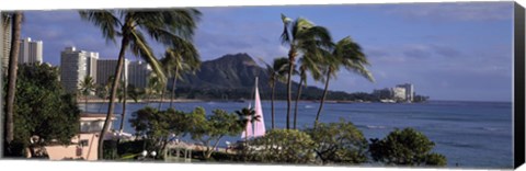 Framed Palm trees on Waikiki Beach, Oahu, Honolulu, Hawaii Print