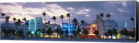 Framed Buildings Lit Up At Dusk, Ocean Drive, Miami Beach, Florida, USA Print