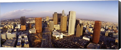 Framed High angle view of the Financial District, Los Angeles, California, USA Print