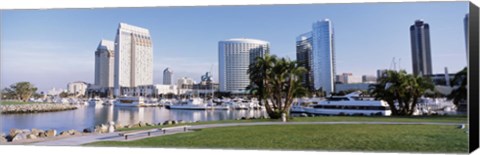 Framed Panoramic View Of Marina Park And City Skyline, San Diego, California, USA Print