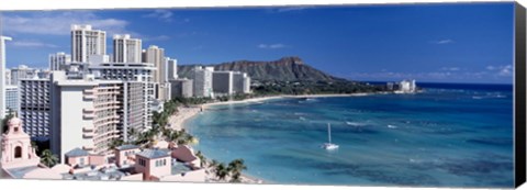 Framed Buildings at the waterfront, Waikiki Beach, Honolulu, Oahu, Maui, Hawaii, USA Print