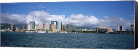 Framed Buildings On The Waterfront, Downtown, Honolulu, Hawaii, USA Print