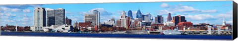 Framed Panoramic view of a city at the waterfront, Delaware River, Philadelphia, Pennsylvania, USA Print