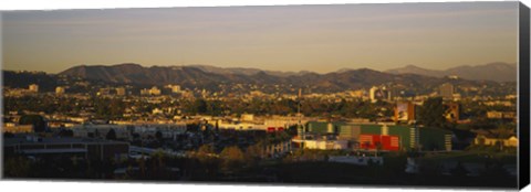 Framed High angle view of a city, San Gabriel Mountains, Hollywood Hills, City of Los Angeles, California, USA Print